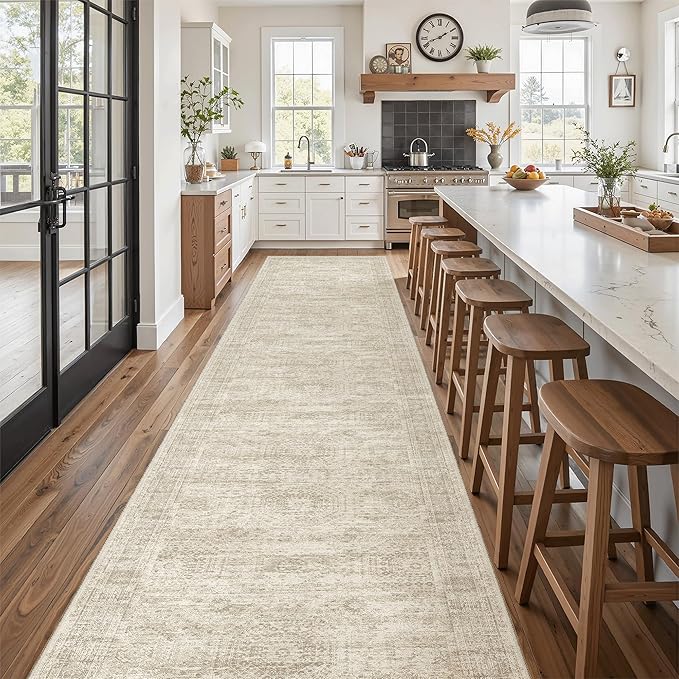 Soalmost Hallway Runner 3x14 - Runner Rugs 14ft Washable Entryway Rug Vintage Kitchen Runners Non Slip Indoor Rug Farmhouse Carpet Runner for Bathroom Living Room Bedroom, Beige