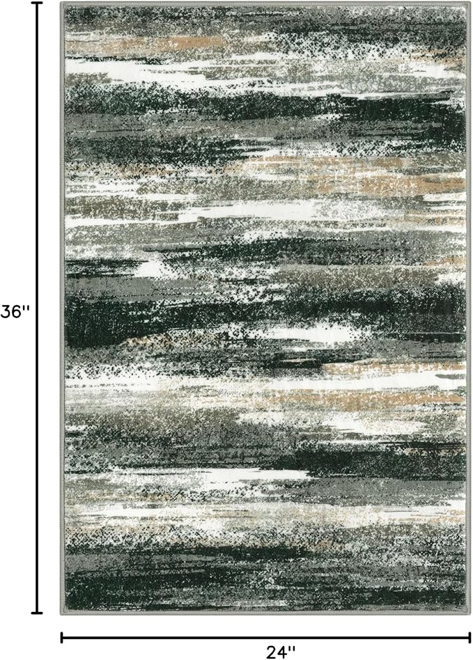 Lansny Modern Abstract Entryway Rug Indoor 2x3 Washable Rug Non-Slip Soft Small Area Rug Forest Green Kitchen Mats Thin Print Faux Wool Floor Carpet Throw Rugs for Entrance Bedroom