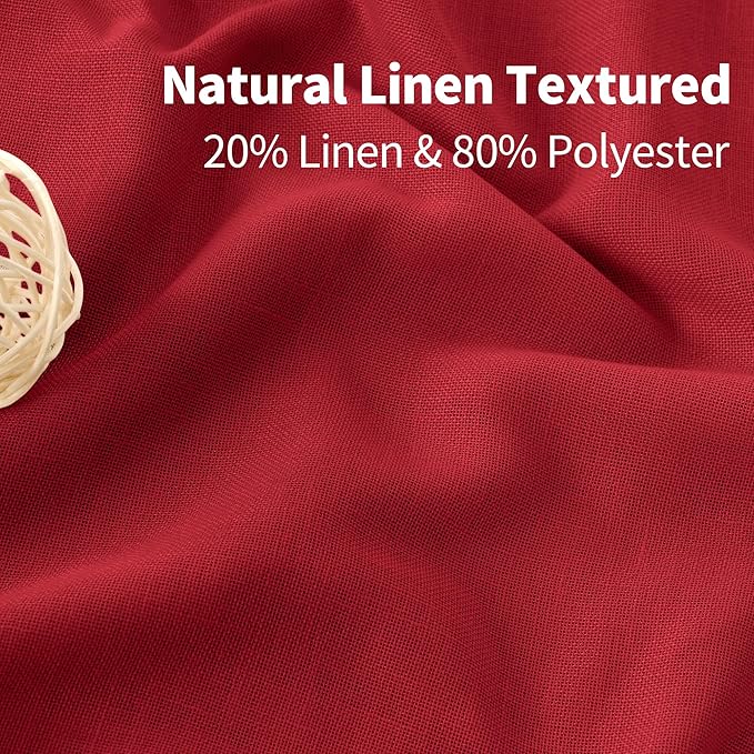 YoungsTex Red Linen Curtains 80 Inches Long for Living Room, Light Filtering Drapes with Grommet Semi Sheer Privacy for Bedroom Dining Room, 2 Panels, 52 X 80 Inch