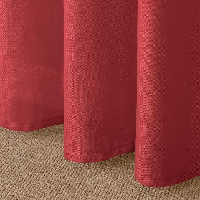 YoungsTex Red Linen Semi Sheer Curtains 48 Inch Length for Living Room Window, Light Filtering Drapes Privacy with Grommet Christmas Decor for Kitchen Bathroom Window, 2 Panels, 42 X 48 Inch