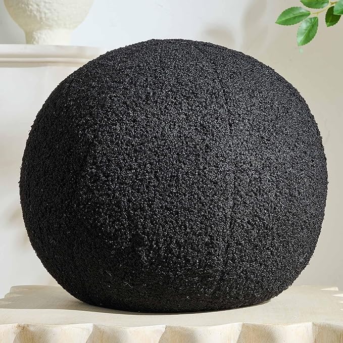 11.8 inch Ball Pillow Round Decorative Pillow Black Sphere Shaped Throw Pillows Soft Nordic Style Boucle Pillows Cushion for Bed Couch Living Sofa Room Decor