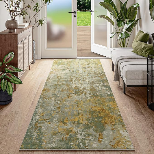 Green Rug Runners for Hallways Kitchen Non Slip Washable 2x6 Entryway Runner Rugs with Rubber Backing 6ft Long Carpet Runner for Laundry Bedroom, Low Pile Stain & Fade Resistant, Abstract Sage Green