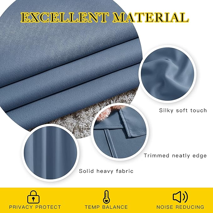 NICETOWN Stone Blue Curtains 96 inches Long, Grommet Thermal Insulated Blackout Curtains Privacy Window Treatments for Boys Room/Living Room, W46 x L96, 2 Panels