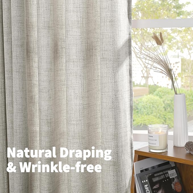 YoungsTex Dark Grey Linen Curtains 72 Inch Length for Bedroom, Linen Textured Semi Sheer Drapes with Bronze Grommet Light Filtering for Living Room Dining, 2 Panels, 42 X 72 Inch