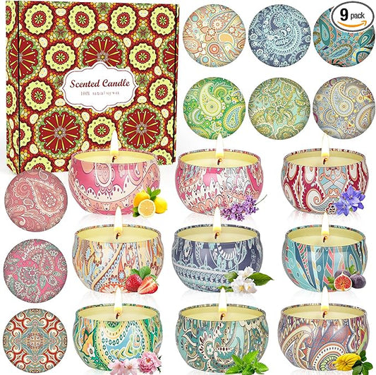 9 Pack 22.5oz in Total Scented Candles Gifts for Women,140-160 Hours Home Scented Candles,Aromatherapy Candle Gifts Set, Soy Wax Candles for Christmas Day, Birthday, Mothers Day, Valentine's Day