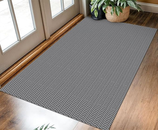 KOZYFLY Washable Entryway Rug 3x5 Ft Area Rugs Cotton Rubber Backed Throw Rugs Indoor Door Mat Kitchen Rugs Braided Floor Carpet for Front Entrance Kitchen Living Room, Grey/Charcoal Grey