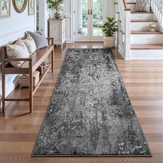 2x7 Black Rug Runners for Hallways Kitchen Runner Rug Non Slip Washable Black Long Runner Rugs with Rubber Backing Soft Abstract Carpet Runner for Bedroom, Kitchen, Bathroom, Entryway