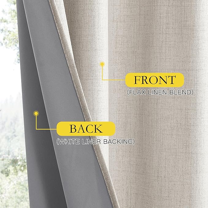 NICETOWN Brich Vintage Open Linen Weave Flax Thermal Curtains, 100% Blackout Curtains 90" Long for Dining Room, Soundproof Window Treatment Drapes for Hall Room, 42" Wide Per Panel, Set of 2