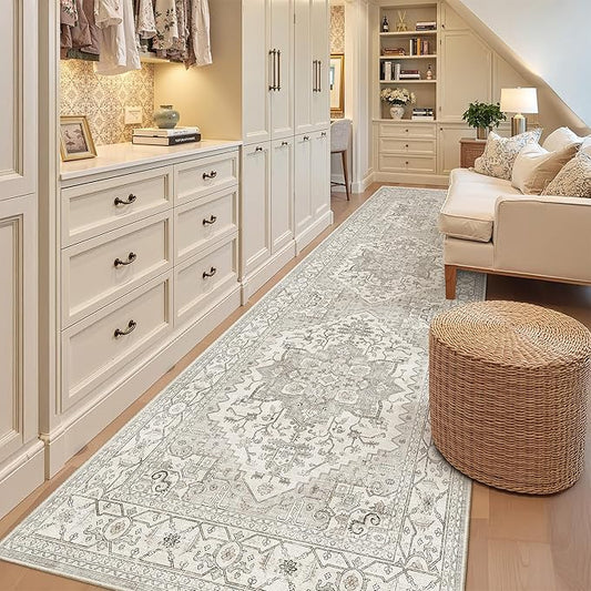 Madane Hallway Rug 3x10, Kitchen Rugs Washable Entryway Rug 10ft Vintage Kitchen Runners Non Slip Indoor Area Rug Farmhouse Carpet Runner for Bathroom Living Room Bedroom, Beige/Brown