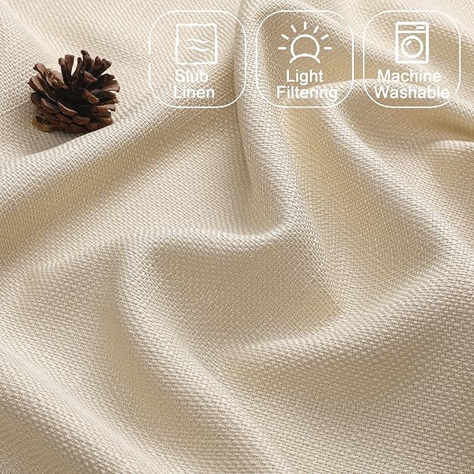 Chyhomenyc Valance for Windows, Faux Linen Slub Textured Small Valance for Kitchen Bathroom Basement, Rod Pocket Short Top Window Curtains for Bedroom, 30Wx14L inch, 2 Piece, Linen Color
