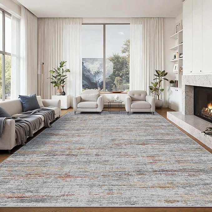 8x10 Area Rugs for Living Room,Modern Abstract Non-Slip Backing Washable Rugs,Soft Thin Large Area Rug，Stain Resistant Carpets for Bedroom Dining Room Home Decor