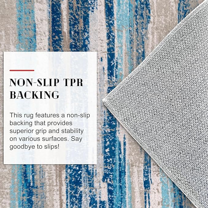 Lansny Modern Abstract Runner Rug 3x8, Blue Washable Kitchen Runner Non-Slip Soft Hallway Rug Runner Thin Print Faux Wool Carpet for Entryway Bedroom Laundry Room Indoor Home Office Decor
