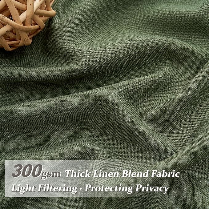 Loden Pinch Pleated Floor to Ceiling Long Curtains 120 Length, Vintage Curtains for Bedroom 2 Panels Set with Hooks Dark Olive Green Linen Pretty Light Filtering Semi Sheer Drapes 10 FT Length