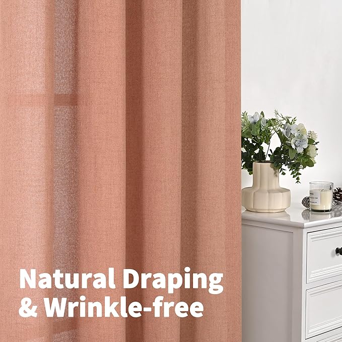 YoungsTex Terracotta Linen Kitchen Curtains 36 Inch Length with Grommet, Burunt Orange Short Drapes Light Filtering Fall Decorative for Cafe Bathroom Windows, 42 x 36 Inch, 2 Panels