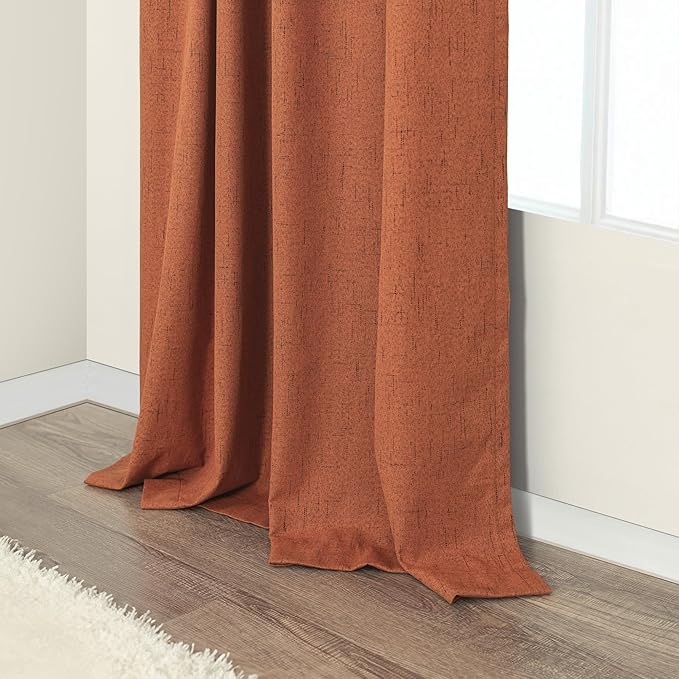 Terracotta Blackout Curtains 108 Inch Long 2 Panel Set Linen Textured Fall Rustic Country Rust Orange Black Out Curtain for Sliding Doors Back Tab Floor to Ceiling Drape for Living Room Bedroom Window