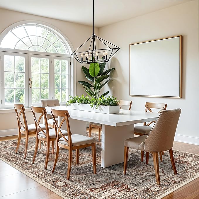 Living Room 7x9 Area Rug - Washable Area Rugs with Non Slip Backing Stain Resistant Carpet for Bedroom Vintage Rugs Indoor Ultra-Thin Carpets Home Decor Decoration Mat 7x9 Brick