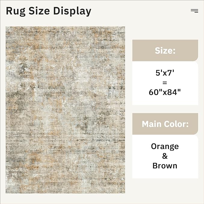 Soalmost Abstract Rug 5x7 Machine Washable Area Indoor Orange Low Pile Non-Slip Foldable Thin Accent Rugs for Bedroom Living Room Dining Room