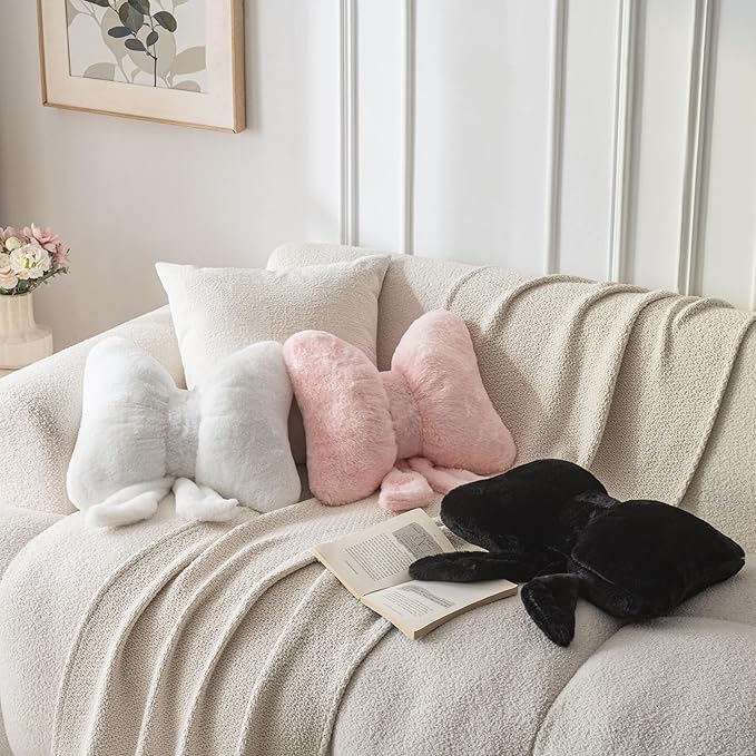 Bow Pillow Throw Pillows Butterfly Shaped Decorative Cute Pillows for Bed Sofa Cute Home Decor,Black 10 * 8inch