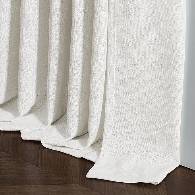 Beige White Pinch Pleated Extra Wide Curtain Panels 108 Inches Long 100 Inch Wide Linen Curtain for Sliding Glass Door Semi Sheer Hooks Rings Privacy 108 Inch Length Drape for Living Room 1 Panel