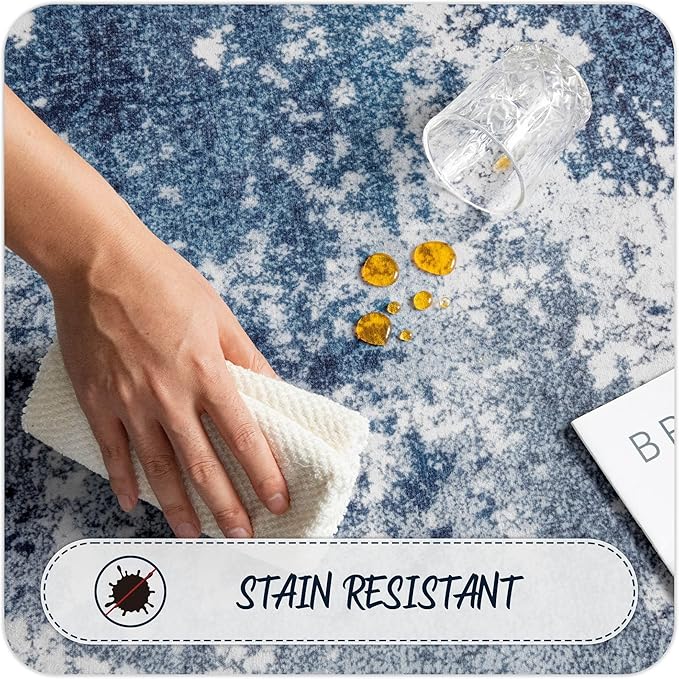Blue Rug Runners for Hallways Kitchen Non Slip Washable 2x6 Entryway Runner Rugs with Rubber Backing 6ft Long Carpet Runner for Laundry Room Bedroom, Low Pile Stain & Fade Resistant, Abstract Navy