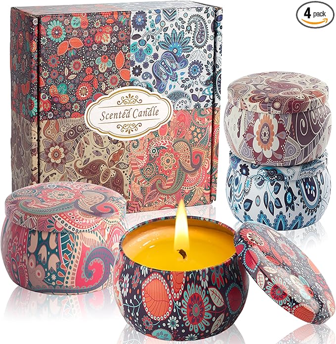 Scented Candles Gifts for Women - Soy Wax Natural Candle Set Aromatherapy Outdoor Indoor Small Aroma Candle Gift 4 PCS 4.4 Oz for Mothers Day Birthday Valentines Christmas Home Spa Bath Yoga