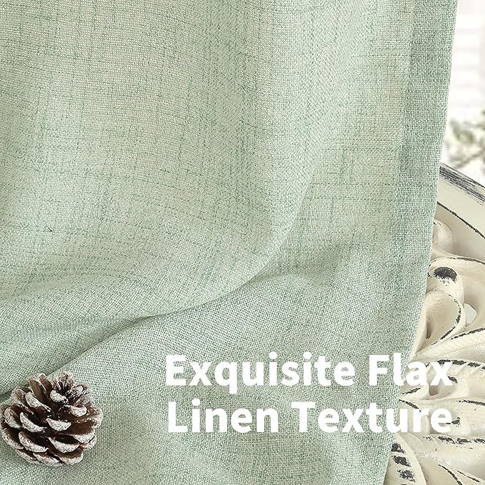 YoungsTex Sage Green Linen Curtains 80 Inches Long for Living Room, Bronze Grommet Textured Semi Sheer Drapes Privacy Light Filtering Window Treatments for Bedroom Dining, 52 x 80 Inch, 2 Panels