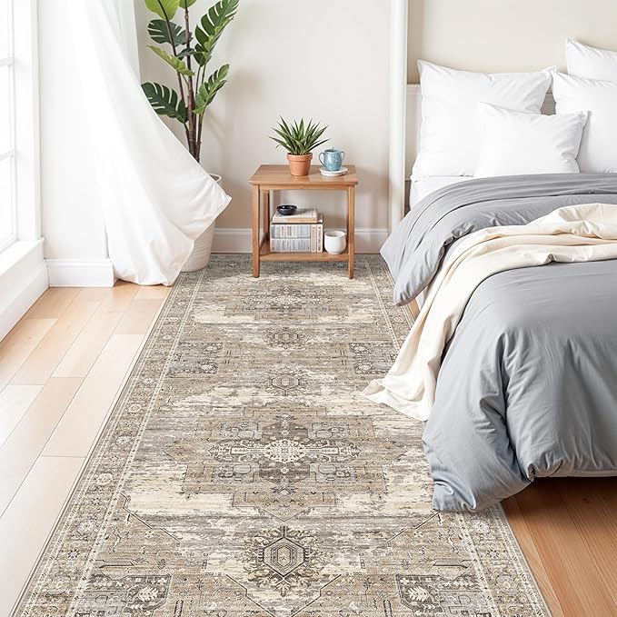 RUUGME Oriental Rug Hallway 4x10 - Washable Runner Rug Soft Stain Resistant Carpet for Kitchen entryway Vintage Decor Ultra-Thin Rugs with Non Slip Backing Perfect for RV Owners&Van Lifers 4X10 Beige