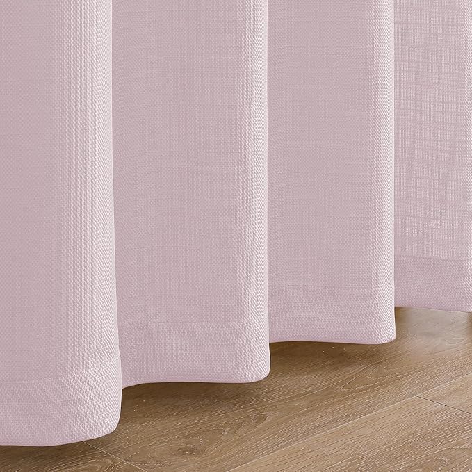 Chyhomenyc Bennet Blush Pink Curtains 84 Inches Long 2 Panels, Faux Linen Textured Semi Sheer Light Filtering Soft Airy Privacy Farmhouse Curtain Drapes for Living Room Bedroom, 40" Wx84 L