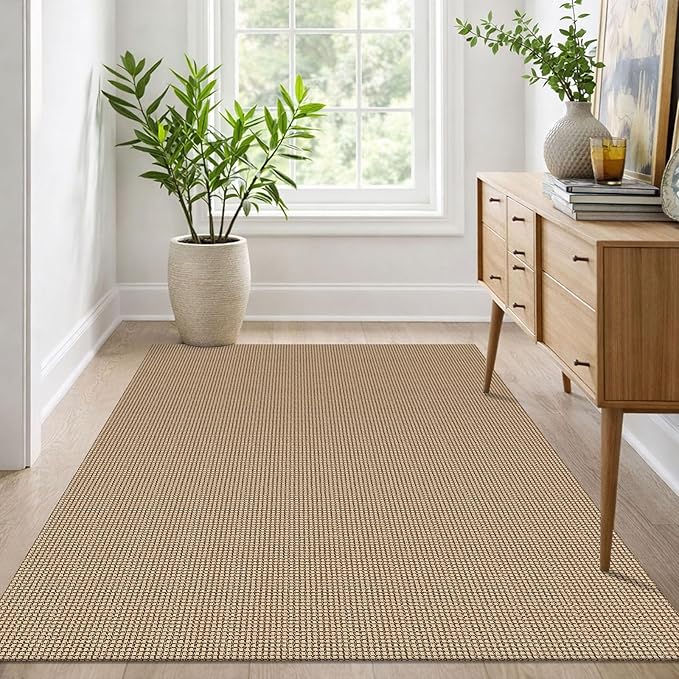 IOHOUZE Washable Area Rug 4x6 Non Slip Rubber Backed Woven Indoor Outdoor Rugs for Entryway Bedroom Rug Kitchen Floor Throw Carpet for Entrance Living Room, Orange/Tan/Brown