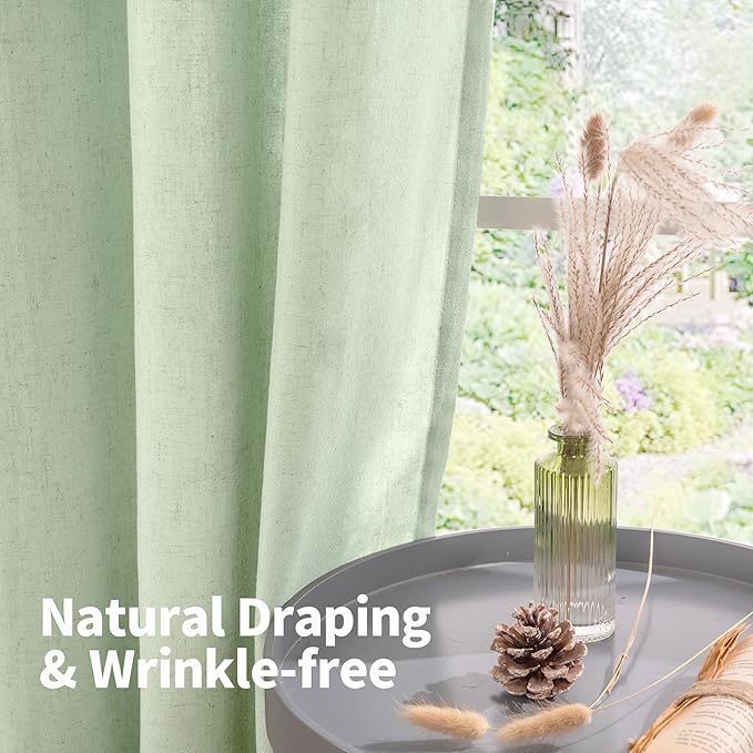 YoungsTex 63 Inch Length Sage Linen Curtains for Living Room, Grommet Boho Window Drapes Light Filtering for Bedroom Privacy Spring Decor, 2 Panels, 52 X 63 Inch