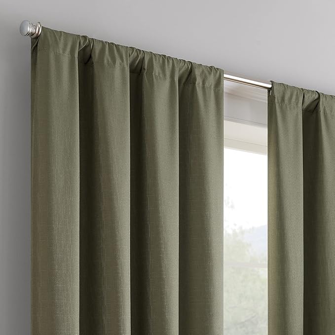 Eclipse Kendall Modern Blackout Thermal Rod Pocket Window Curtain for Bedroom or Living Room (1 Panel), 42 X 84, Artichoke (Pack of 2)