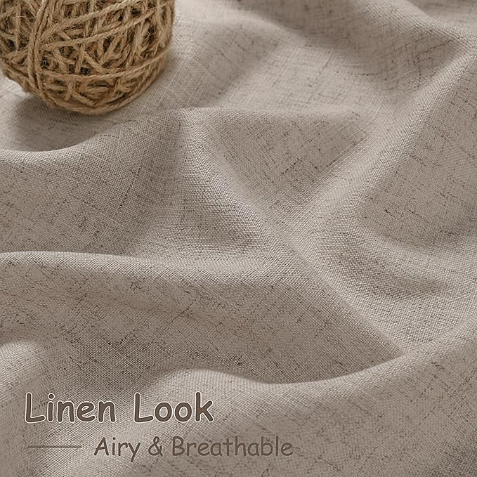 Ecru Linen Curtains for Living Room 126 Inches Long Light Filtering Semi Sheer Curtain Back Tab Rustic Farmhouse Decor Burlap Elegant Drapes Floor to Ceiling High Window for Bedroom 52x126, 2 Panels
