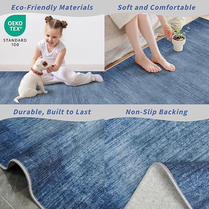 3x12 ft Non Skid Hallway Runner Rug - Kitchen Runner Rug with Rubber Backing Low Pile Thin Carpet Runners for Kitchen Entryway Bathroom,Modern Abstract Neutral（Navy Blue,3x12）