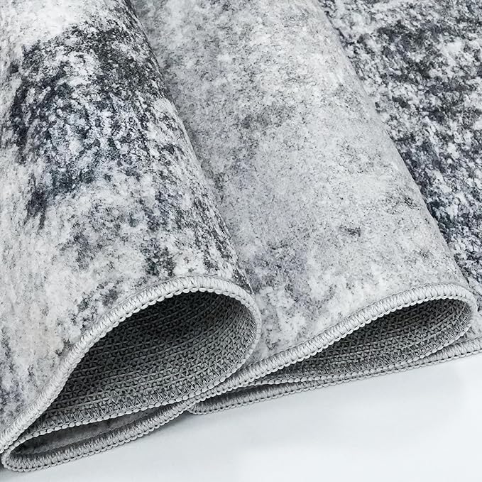 RUUGME Abstract Area Rug 9x12 - Large Machine Washable Rugs for Living Room Non-Slip Low Pile Carpets for Bedroom Ultra Thin Stain Resistant Rome Decor Floor Mat for Dining Room 9x12 Grey Black White