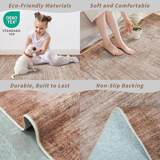 2x10 ft Washable Hallway Runner Rug – Non-Slip Long Carpet Runners for Kitchen Entryway Bedroom Living Room Bathroom,Stain-Resistant Low-Pile Modern Abstract Neutral (Warm Taupe,2x10)
