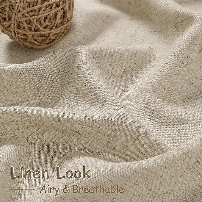 Eggshell Beige Linen 112 Inch Curtains for Living Room Light Filtering Semi Sheer Curtain Back Tab Rustic Farmhouse Decor Burlap Elegant Drapes Floor to Ceiling High Window for Bedroom 52x112,2 Panels