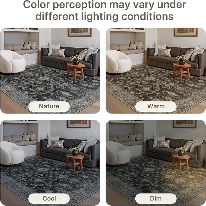 GENIMO Runner Rug for Hallways Machine Washable, 2x6 Non Slip Boho Vintage Lightweight Washable Runners, Thin Floor Rugs for Entryway Hallway Bathroom Laundry Room Corridor, Charcoal