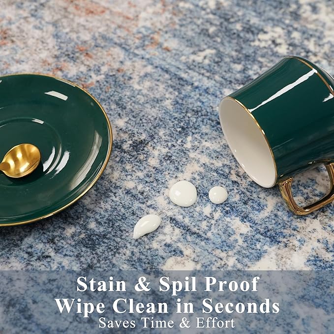 2x10 ft Washable Hallway Runner Rug – Non-Slip Low-Pile Long Carpet Runner for Kitchen Entryway Living Room Bedroom Bathroom, Modern Abstract Neutral (Blue Rust,2x10)