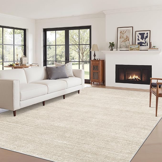 Art&Tuft Washable Rugs 6x9, Low Pile Area Rugs for Living Room - Non Slip and Stain Resistant Soft Thin 6x9 Rug for Bedroom, Dining Room, Kitchen, Office, Beige