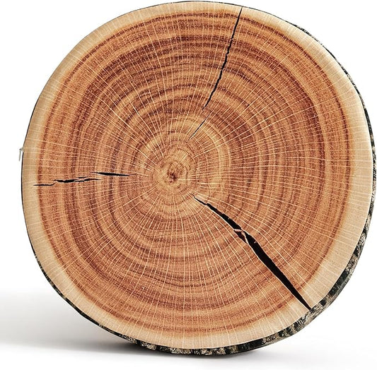 HYSEAS Outdoor Waterproof Throw Pillow, 3D Digital Print Comfortable Kids Funny Cute Wood Log Pillow Circle Seating Floor Cushion for Home, Couch, Sofa, Bedroom, Living Room, Stump, 16 x 2.75 Inch