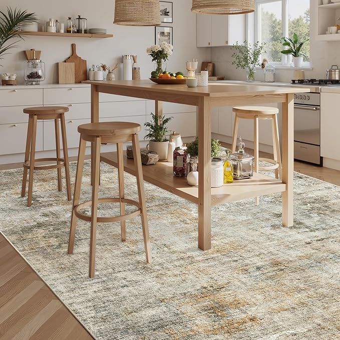 Soalmost 9x12 Area Rugs for Living Room, Non-Slip Machine Washable Vintage Rugs, Abstract Low Pile Lightweight Large Rug for Bedroom, Dining Room, Home Office Orange