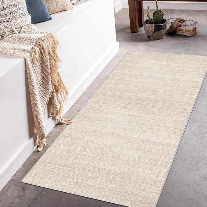 Art&Tuft Non-Slip Runner Rug - 3x5 Runner Rug Washable Low-Pile Rugs Runners, Soft Distressed Carpet Runner for Bedroom Bathroom Kitchen Laundry Living Room, Beige