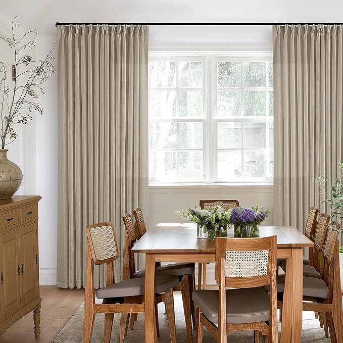 Textured Linen Burlap Curtains 84 Inches Long 2 Panels Neutral Country Tan Greige Flax Ceiling Floor Pinch Pleated Curtains Hooks Track Light Filtering Privacy Drape for Living Room Ofiice Grey Beige