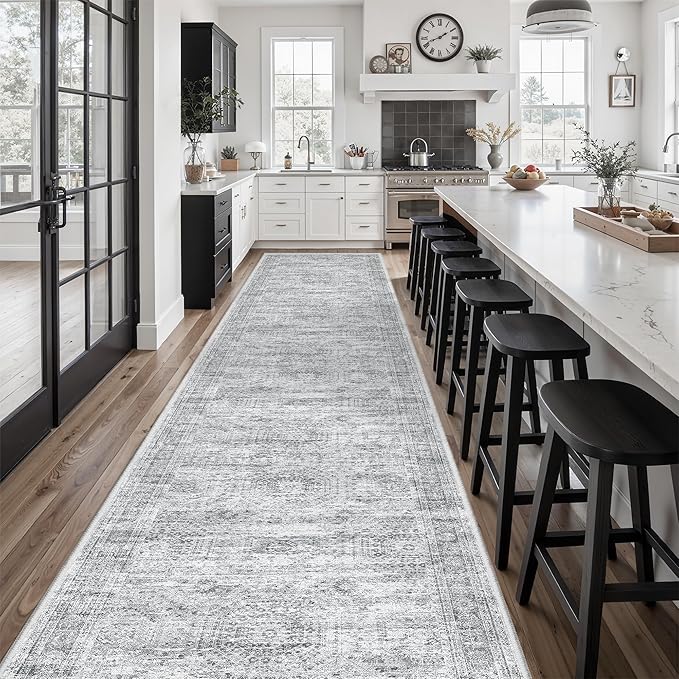 Soalmost Hallway Runner 3x14 - Runner Rugs 14ft Washable Entryway Rug Vintage Kitchen Runners Non Slip Indoor Rug Farmhouse Carpet Runner for Bathroom Living Room Bedroom, Grey