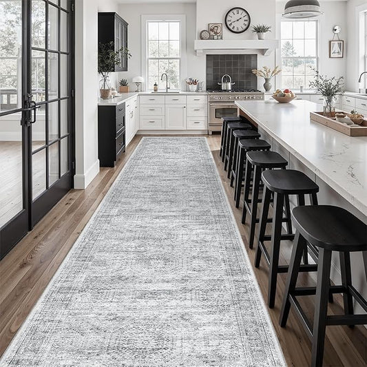Soalmost Hallway Runner 3x14 - Runner Rugs 14ft Washable Entryway Rug Vintage Kitchen Runners Non Slip Indoor Rug Farmhouse Carpet Runner for Bathroom Living Room Bedroom, Grey