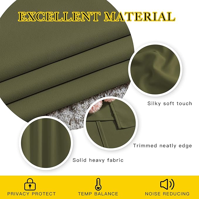 NICETOWN Olive Curtains 96 inches Long, Grommet Thermal Insulated Room Darkening Curtains Privacy Window Treatments for Boys Room/Living Room, W46 x L96, 2 Panels
