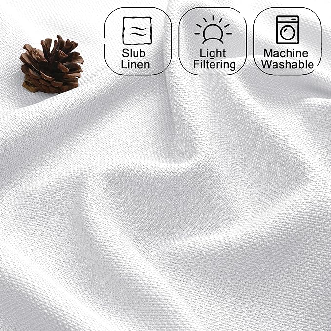 Chyhomenyc White Curtains 84 Inch Length 2 Panels Set, Faux Linen Textured Semi Light Filtering Soft Airy Farmhouse Window Curtain Drapes for Living Room Bedroom, 50Wx84L