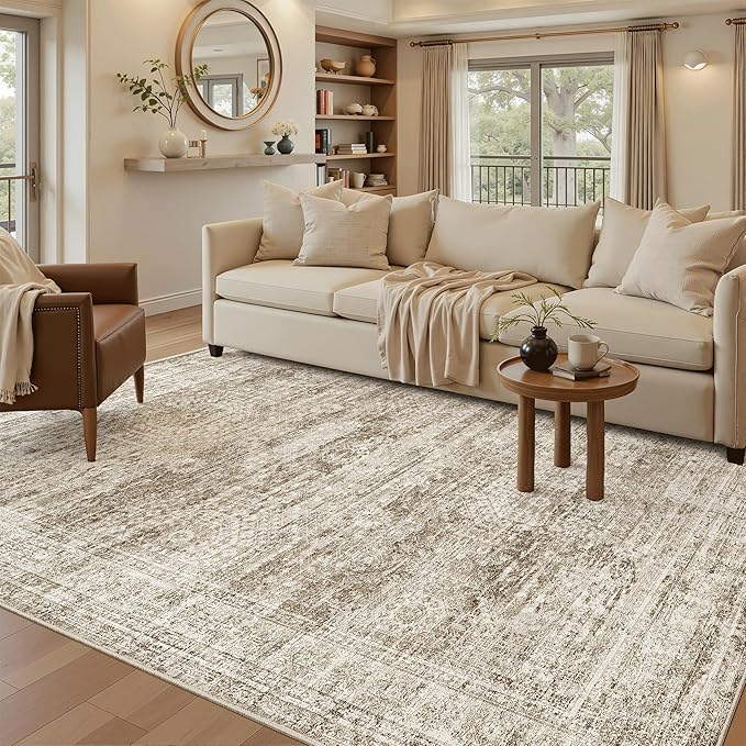 Soalmost 6x9 Area Rug for Living Room Washable 6x9 Rug Non-Slip Modern Rugs for Bedroom Dining Room Ultra-Thin Indoor Brown Rug