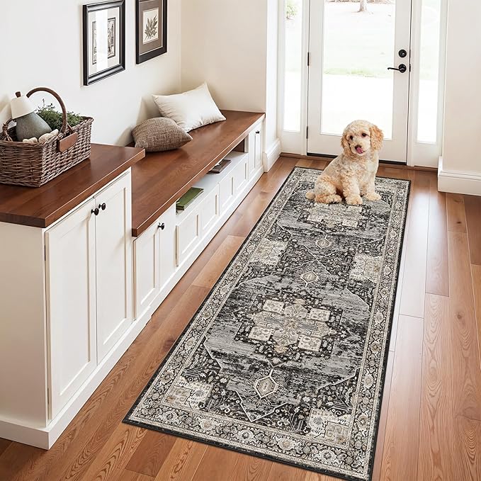 RUUGME Washable 3x6 runner rug: Perfect for Entryway/Hallway/Kitchen/Bathroom Easy to Clean & High-Traffic Durability Stain Resistant and Thin Home Daily Use - Gifts for Households/Newlyweds 3x6 black