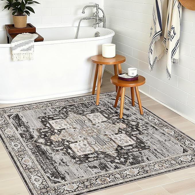 RUUGME Washable 3x3 Square Rug - 3x3 Throw Rugs for Living Room Stain Resistant Carpet Ultra Soft Rugs for Married Woman in Bedroom Kitchen with Non Slip Backing Home Decor 3x3 Black